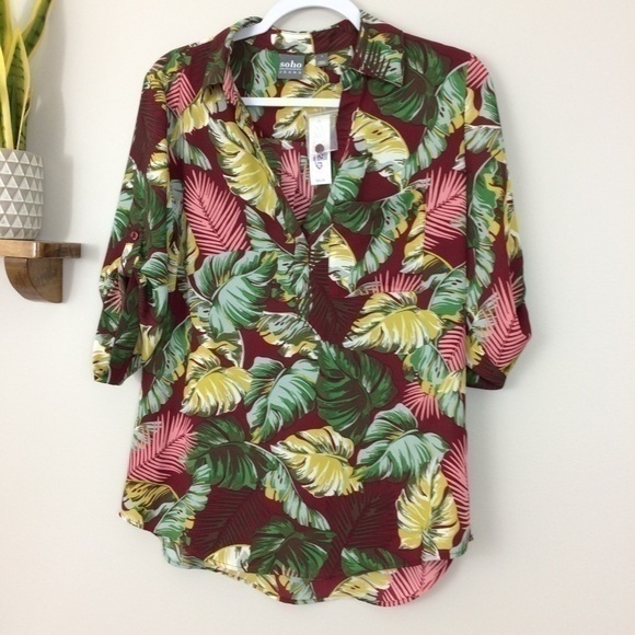 New York Company Banana Palm Leaf Blouse‎ NWT Small Tropical Beach Resort - Picture 4 of 8